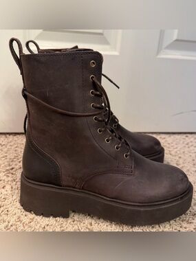 NEW Thursday Boot Co Women’s Platform Leather Combat Boots in Brown, Size 7